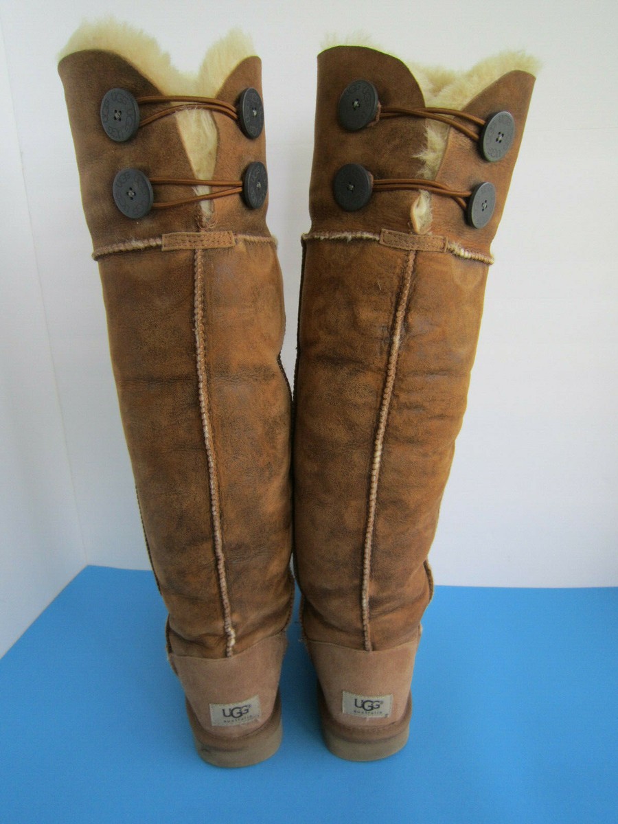 UGG OVER THE KNEE BAILEY BUTTON BOMBER JACKET CHESTNUT BOOTS