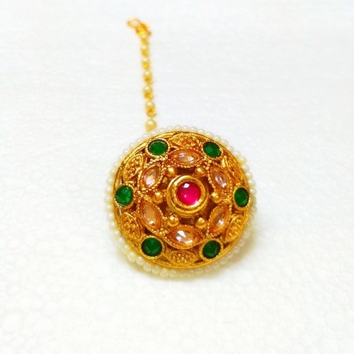 Indian Traditional Maang Tikka 18K Gold Plated Wedding Women's Rajisthani Borla - Picture 7 of 14