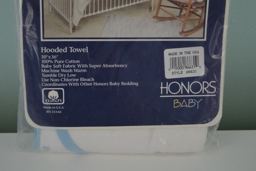 Vintage Honors Baby Hooded Bath Towel White Blue Dots Zebra Yellow USA Made NEW - Picture 4 of 6