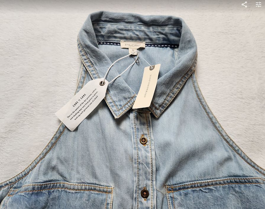 New women's M Anthropologie x Pilcro sleeveless halter denim swing midi  dress | eBay