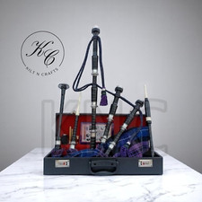 Highland Rosewood Bagpipes Natural Finish w/ Pride of Scotland Tartan Cover