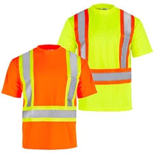 Hi Vis Shirt ANSI Class 2 Reflective Safety Short Sleeve HIGH VISIBILITY