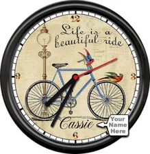 Personalized Name Retro Bicycle Cyclist Life Is A Beautiful Ride Sign Wall Clock