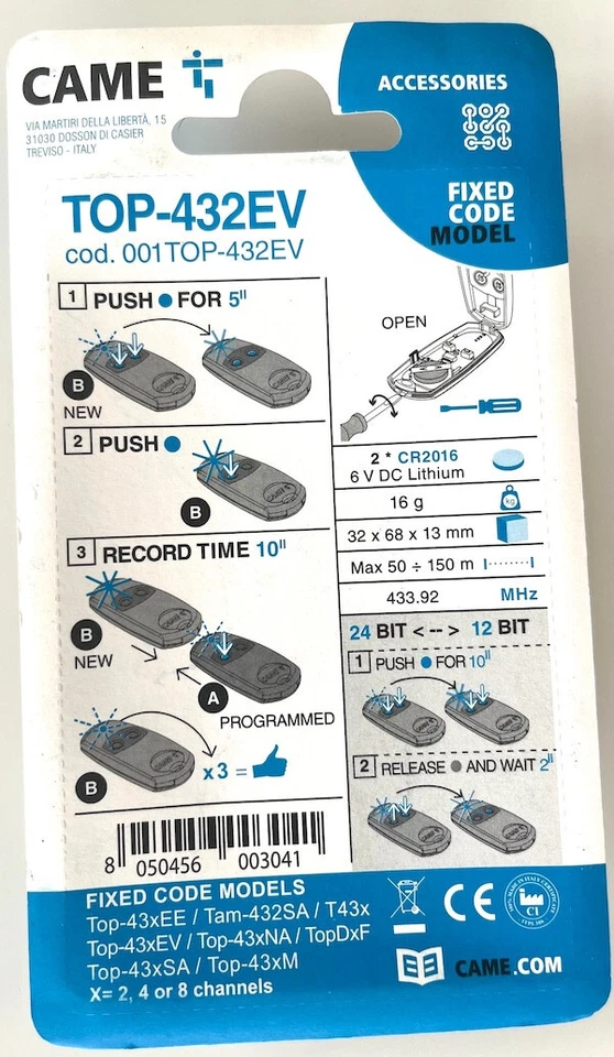 CAME REMOTE CONTROL BLACK 432EE GATE BARRIER TRANSMITTIER KEY FOB ZAPPERS X 20 - Image 4 of 4