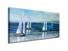Ardemy Blue Abstract Canvas Wall Art Seascape Painting Landscape Picture Text...