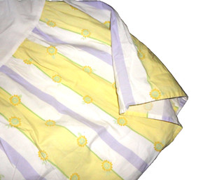 POTTERY BARN KIDS STRIPE SUNFLOWER YELLOW PURPLE LILAC FLORAL TWIN BEDSKIRT 14"