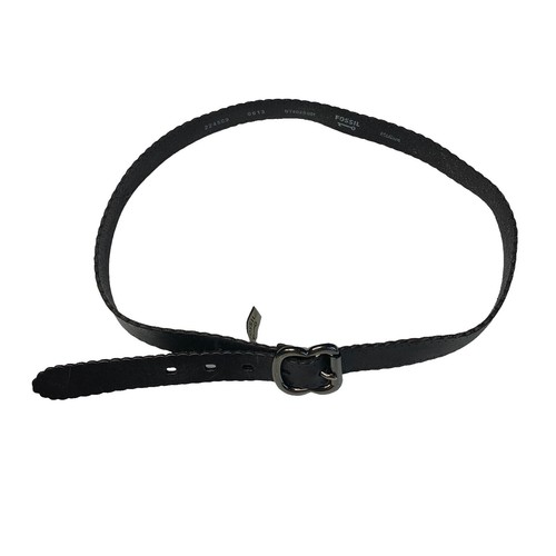 Vintage Fossil Black Leather Belt Brass Victorian Style  display picture 1