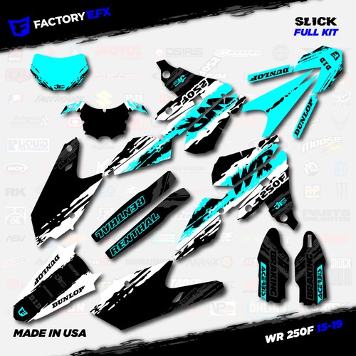 White & Cyan Slick Racing Graphics Kit fits Yamaha 15-19 WR250F WR 250F Decals - Foto 2 di 5