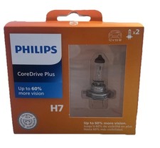 2 Pack Philips Coredrive Plus H7 12v 55w 3400k Halogen Headlight Bulb - New