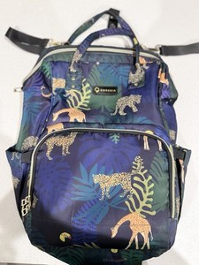 QWESBA Diaper Bag Backpack Jungle Animal Print Blue/Green Zipper Pockets