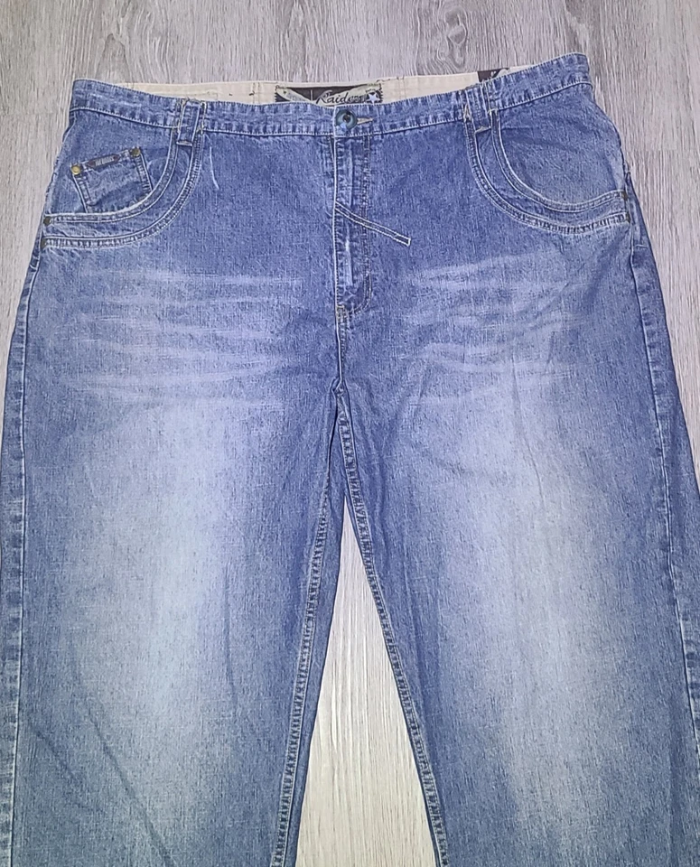 Jeans De Colección Y2K Infamous Raider Jean Co 46x32 Sueltos Pierna Ancha Desteñidos Hip Hop Foto 3 de 4