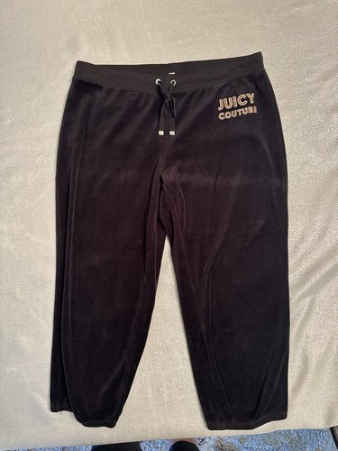 Juicy Couture Velour Capris Black Gold Embellished Crysal Glitter Women's Medium - Picture 1 of 6