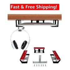 Stylish Functional Under Desk Laptop Mount with Hook - Silver Aluminum Finish