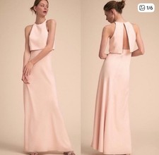 BHLDN X Jill Stuart Iva Crepe Maxi Gown Pink Peach Blush Size 6 High Neck