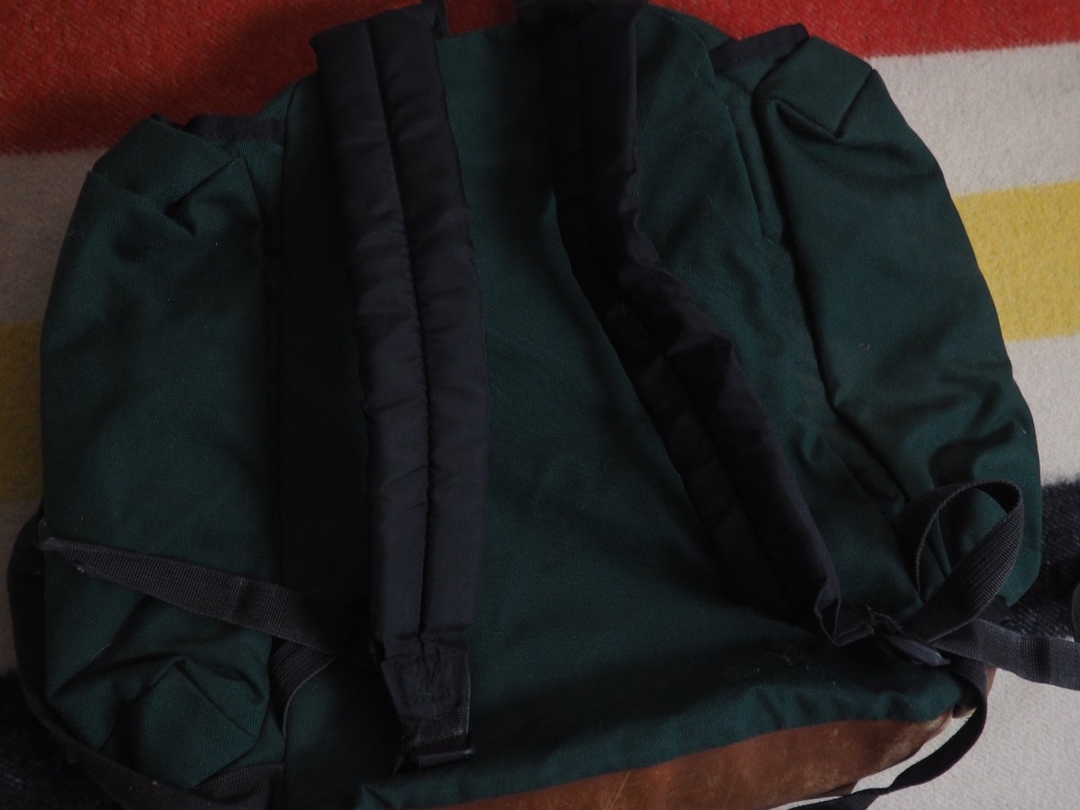 VTG 80s 90s Jansport USA Forest Green Nylon Leather Daypack Hiking