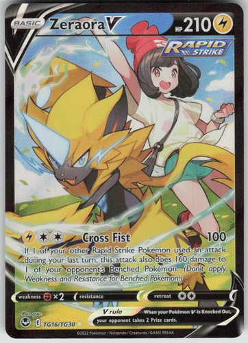 Pokemon Zeraora V TG16/TG30 Silver Tempest Trainer Gallery Holofoil UR NM