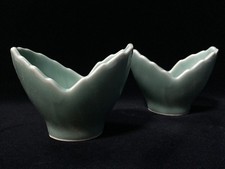 G1848 Japanese Porcelain Dish Bowl Cup KOBACHI Set 2pc Vintage Signed Tableware