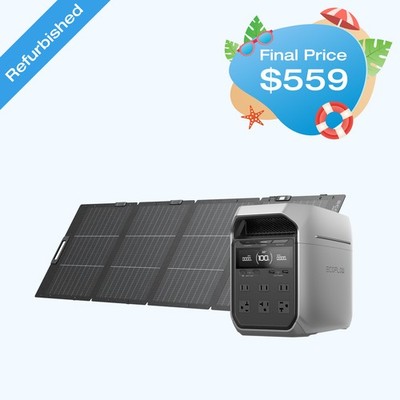 EcoFlow DELTA 3 Plus 1024Wh Portable Power Station+220W Solar Panel Refurbished