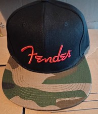 Fender Guitars Red Logo Black And Camo Flatbill Snapback Hat Cap OS