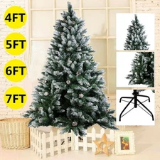 4/5/6/7FT Snowy Christmas Tree Artificial Xmas Pine Cones Home Decor Metal Stand