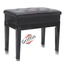 GRIFFIN Black Leather Piano Bench - Wood Vanity Stool Keyboard Seat Guitar Chair