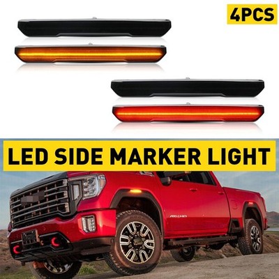 4X For GMC 2020-2023 Sierra 2500/3500 HD LED Front Rear Side Marker Lights Smoke
