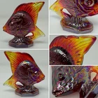 VTG Fenton SUNFISH Carnival Glass Iridescent Red Orange Yellow Small Fish Figure