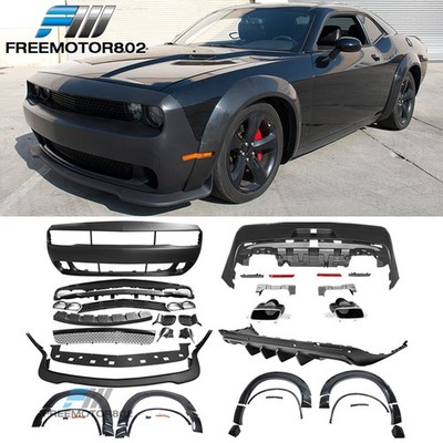 For 08-14 Challenger Front Rear Bumper W/Lip + Hellcat Fender Flare +Diffuser V2