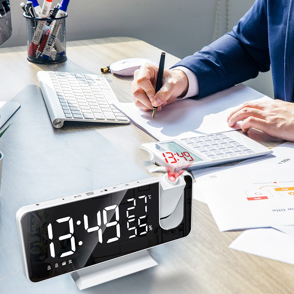 Digital Projection Alarm Clock With Mirror 4-in-1 180 Degree Projector C