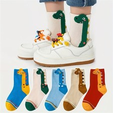 Kids Dinosaur Cartoon Socks Cotton Blend Ankle Socks 5 Pairs Colorful Design