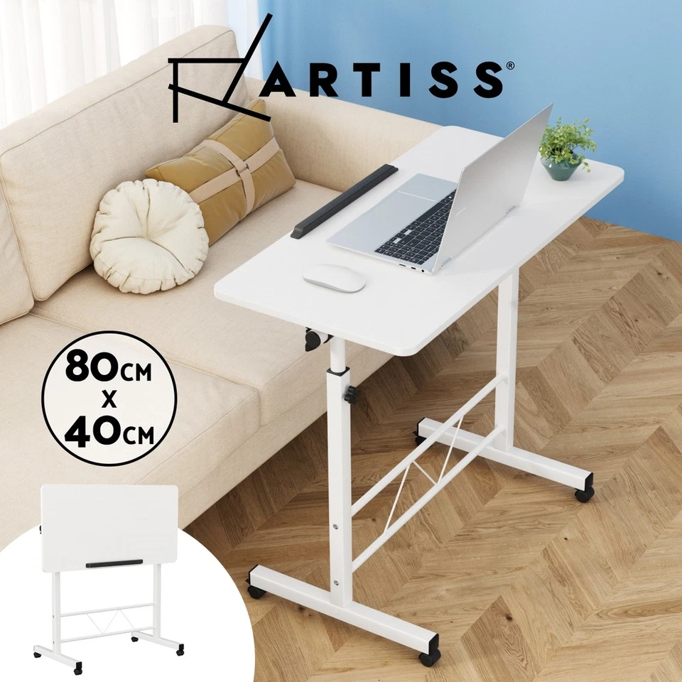 Artiss Laptop Table Laptop Desk Portable Mobile Adjustable Bedside Desk White