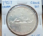 1957 Queen Elizabeth II Canada Silver Dollar - 80% Silver Beautiful Uncirculated