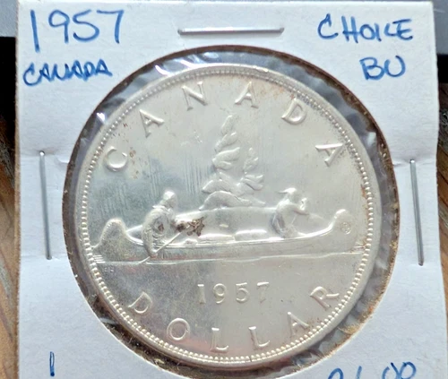 1957 Queen Elizabeth II Canada Silver Dollar - 80% Silver Beautiful Uncirculated
