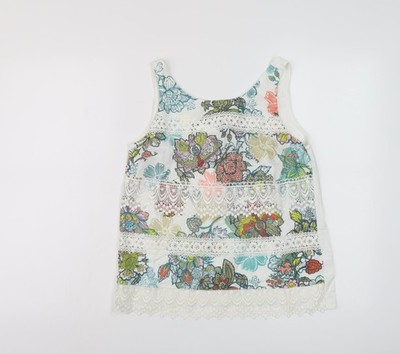 Next Damen Basic-Tanktop Mehrfarbig Geometrisches Muster Baumwolle Größe 8 Rundhalsausschnitt