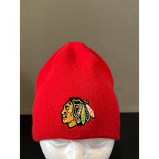 Reebok Chicago Blackhawks NHL Face Off Collection Red Knit Beanie Hat Mens OSFM