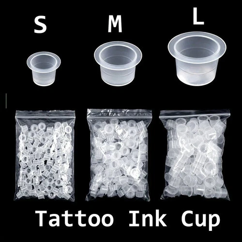 100Pcs Tattoo Ink Cups S M L Disposable Plastic Pigment Mixing Cups Set Tray - product listing photo