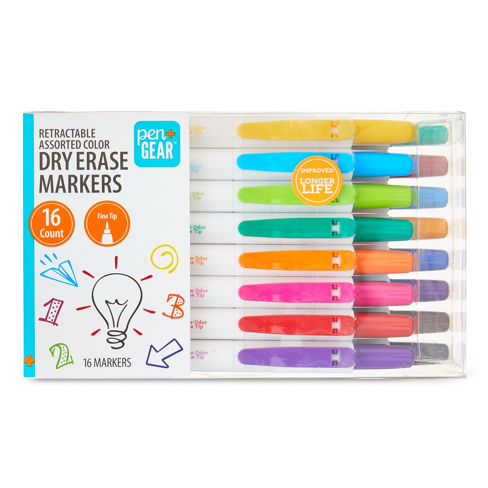 Pen+Gear Low-odor Retractable Dry Erase Markers, Fine Point, Muti Colors