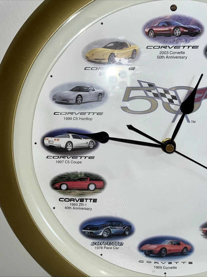 Official 50th Anniversary Chevrolet Corvette Car Rev Wall Clock Man Cave - WORKS - Image 2 of 4