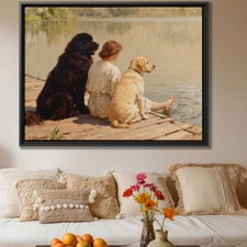 Labrador Framed Oil Painting Canvas Print Rustic Wall Art Dog Lover Decor