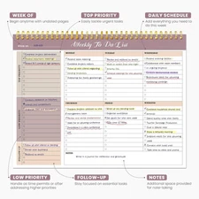 Undated Weekly Planner Notepad - 52 Sheets, 8.5" x 11", Midnight Lilac