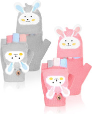 2 Pairs Winter Fingerless Gloves for Kids Toddler Finger Mittens Knit Convertibl