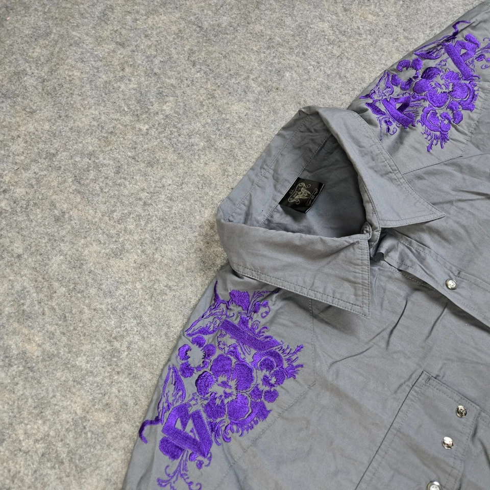 Blac Label Snap Shirt Mens 6XL Detroit Rock City Skull Gray West Coast Y2K - Image 3 of 4