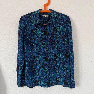Reiss Seidenbluse Blau Muster Langarm Größe 12