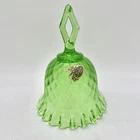 Vintage Fenton Art Glass Springtime Green Threaded Diamond Optic Bell Ruffled