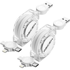 2Pack 3 in 1 Retractable Multi Charging Cable, Fast Charging Data Sync Cable