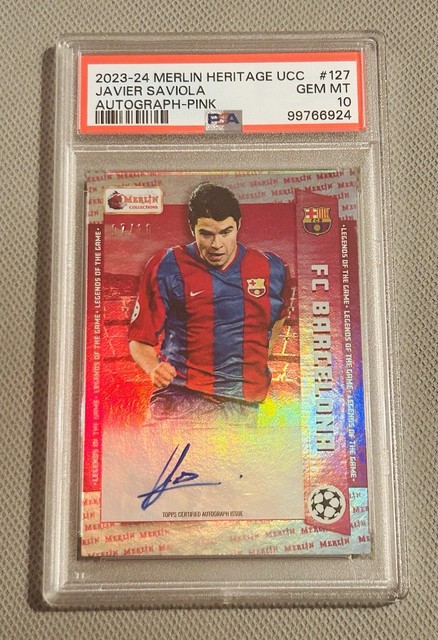 VERY RARE PSA 10 Javier Saviola POP 1! 2023 Merlin Autograph /10 #127 Barcelona