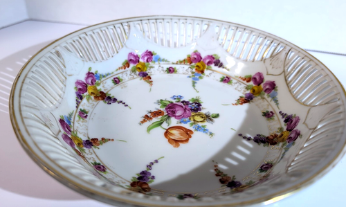 Schumann Bavaria Chateau Reticulated Dresden Flowers 8 1/4" Bowl Vintage Floral - Picture 12 of 13