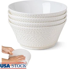 Embossed Ceramic Soup Bowls Set Multi-Functional Dishwasher Safe Handmade Gift