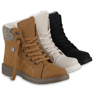 VAN HILL Damen Stiefeletten Worker Boots Anna Winter Schuhe Warm Gefüttert Boots