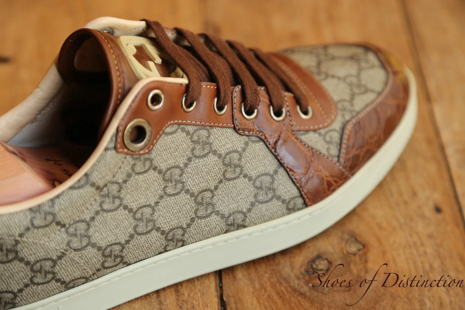Gucci Crocodile GG monogramme cuir marron chaussures baskets baskets hommes UK 7,5